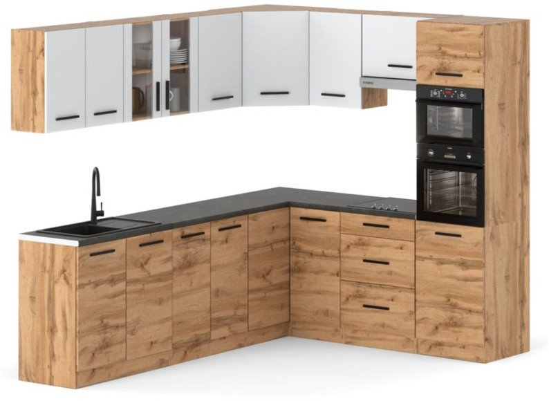 Kuchnia Modułowa Narożna Z Blatem Duża Marra 4.6m Wotan Biała Dąb Wotan