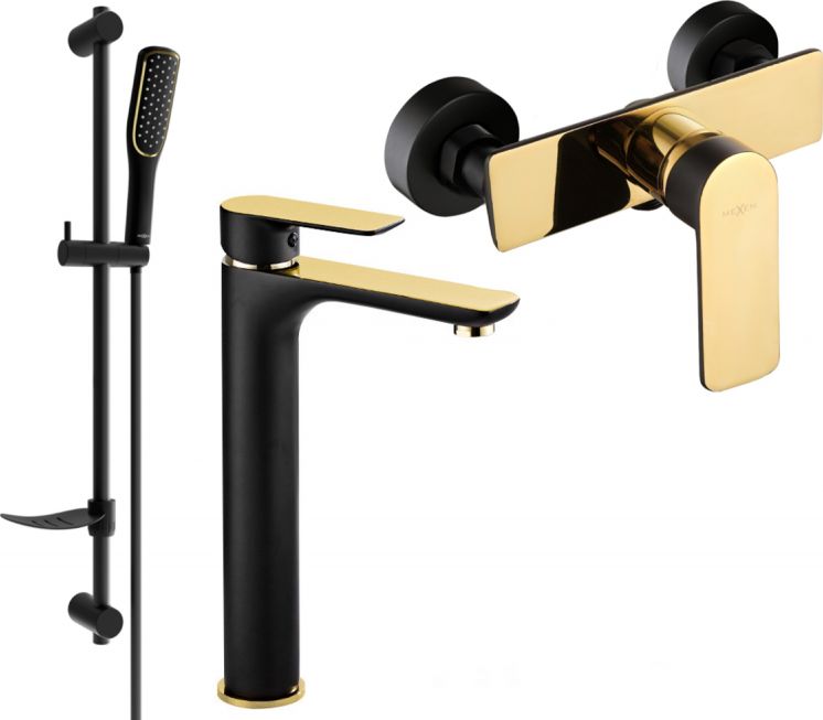 Mexen Mexen Alfa DF49 zestaw prysznicowy, czarny/złoty - 745714DF49-75