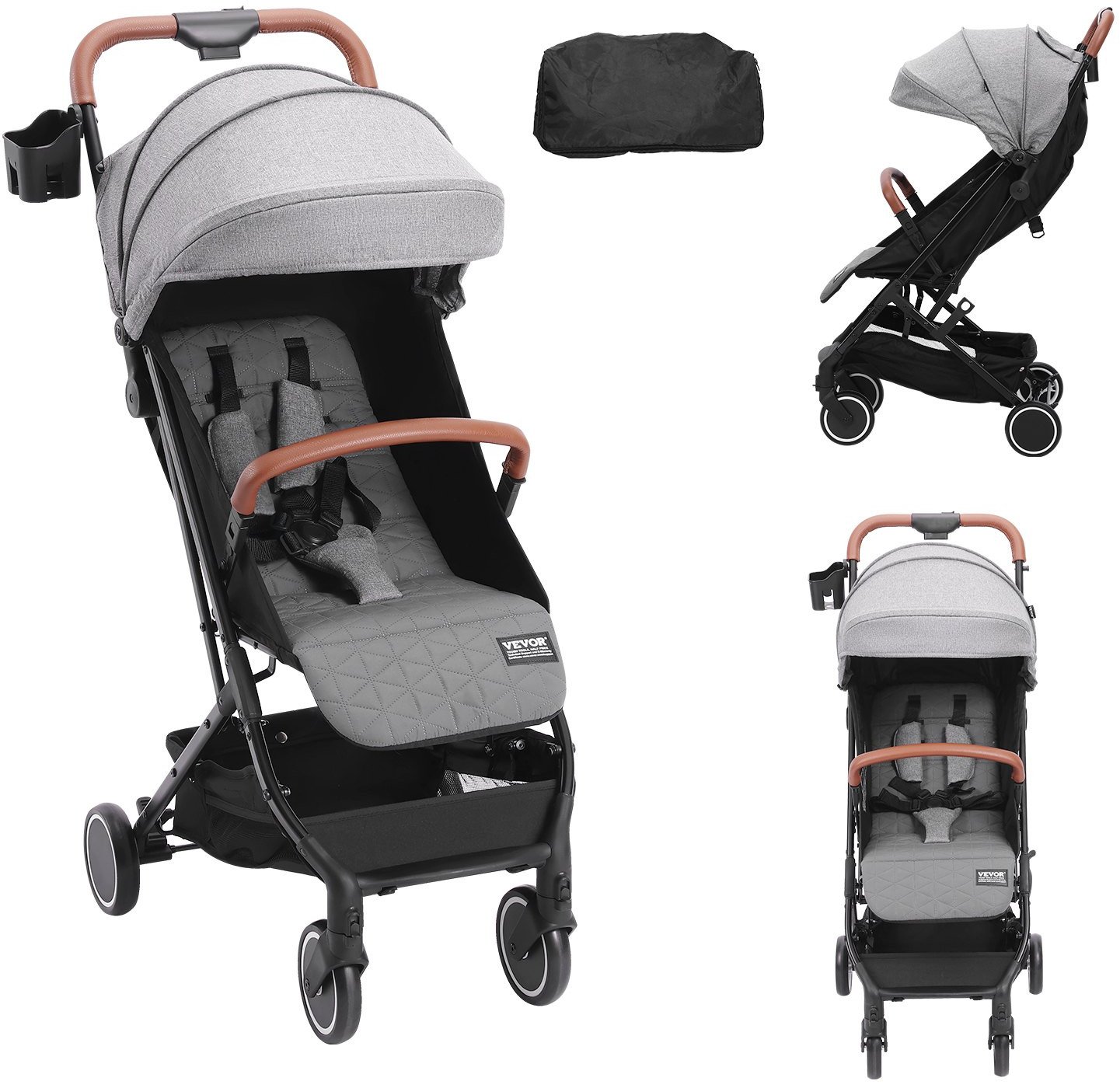 Składany Wózek Spacerowy dla Dzieci 03 lata Szary