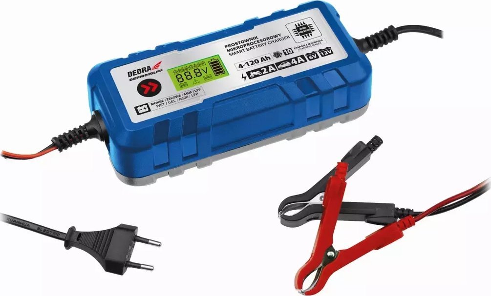Dedra Prostownik mikroprocesorowy 4A LCD, 6/12V 4-120Ah LFP