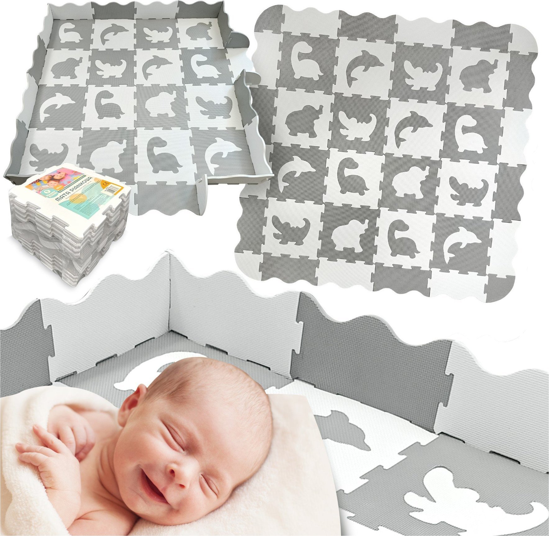 Happy Kiddo Mata piankowa kojec podłogowa puzzle piankowe edukacyjna 162x162 cm duża