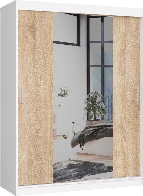 Fabryka Mebli Akord SZAFA PRZESUWNA 150 cm CLP Z LUSTREM BIAŁA / SONOMA