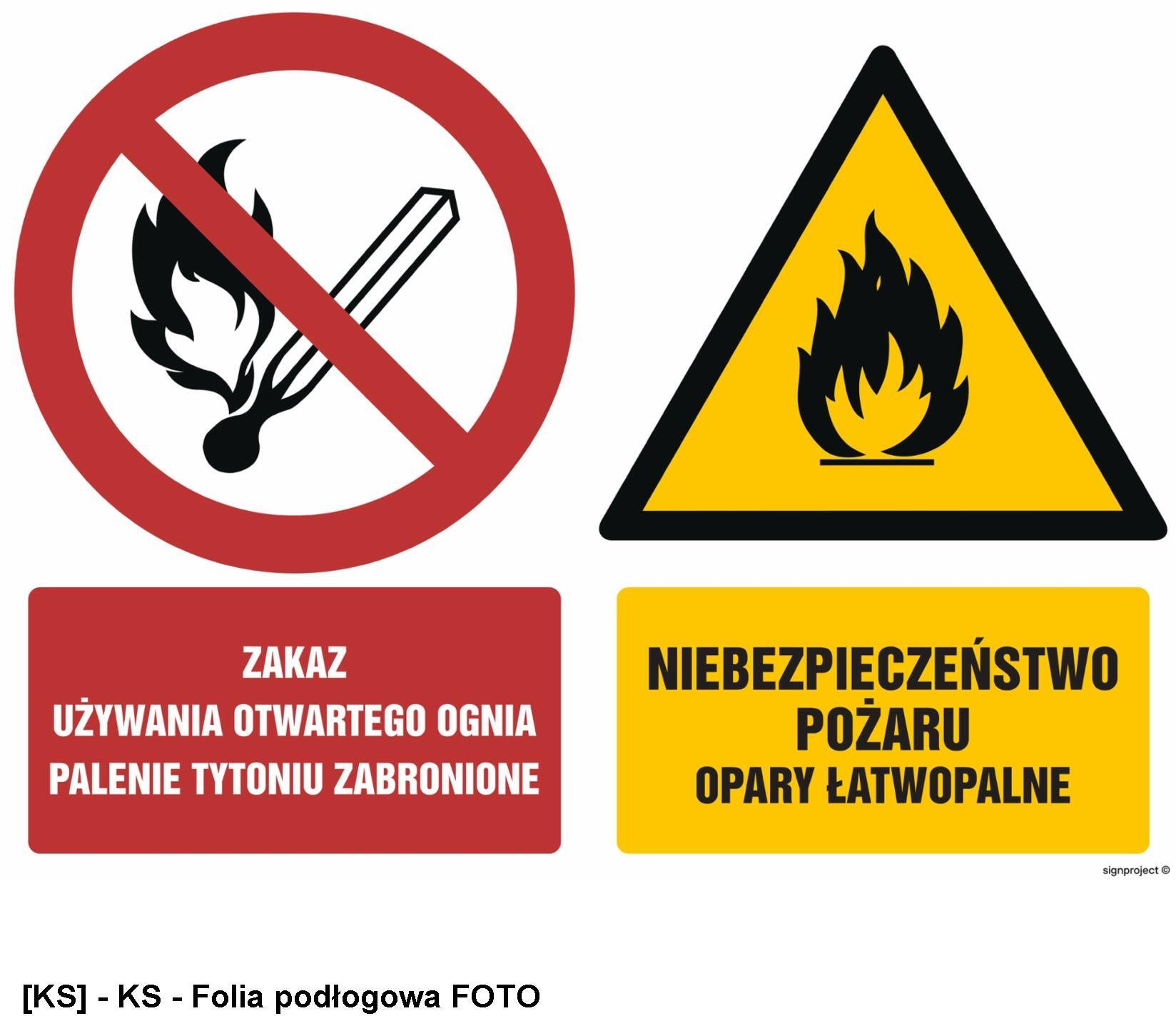 TD Systems GM002 - Zakaz używania otwartego ognia Palenie tytoniu zabronione Niebezpieczeństwo pożaru Opary łatwopalne 300x225