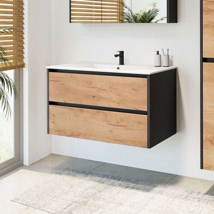CABINET BATHROOM SA90DL-4 BLACK/GOLD OAK