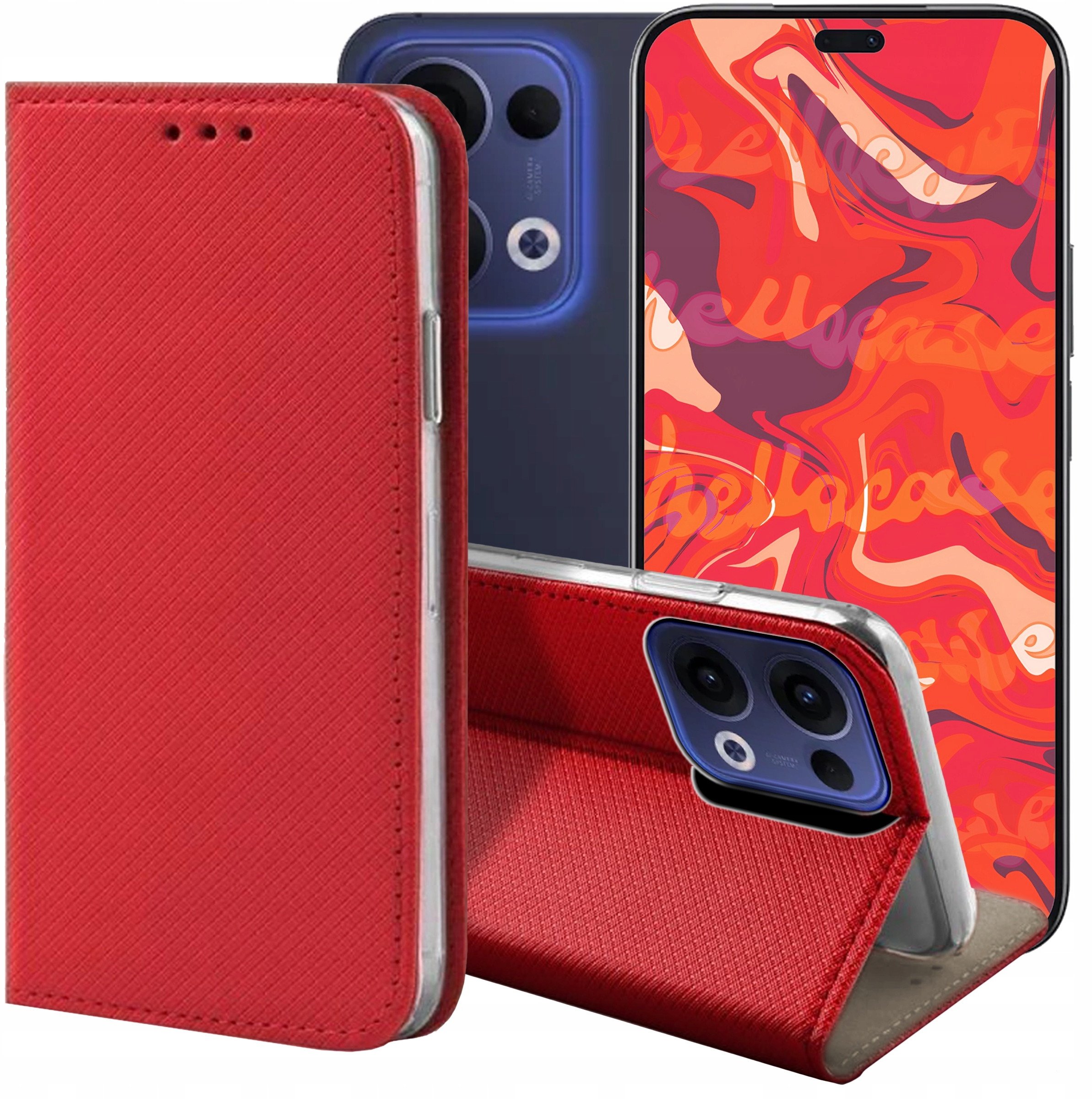 ETUI Z KLAPKĄ DO OPPO RENO13 5G CZERWONE ZAMYKANE MAGNETYCZNE KABURA CASE
