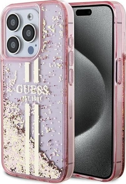 Guess Guess GUHCP15LLFCSEGP iPhone 15 Pro 6.1" różowy/pink hardcase Liquid Glitter Gold Stripes