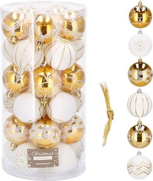 Springos Bombki choinkowe 30 szt. ozdoby świąteczne zestaw 7cm biało-złote UNIWERSALNY