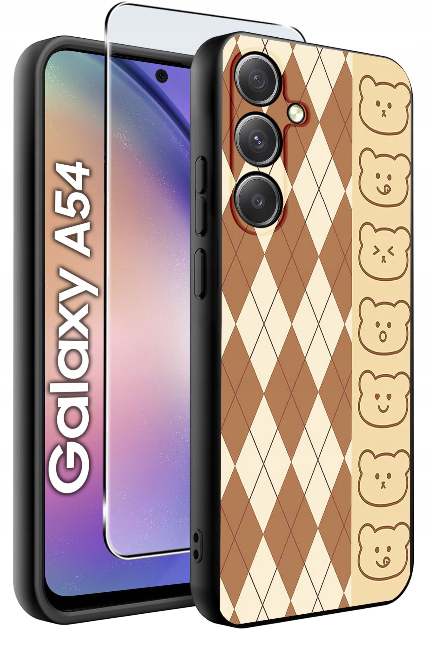 ETUI do Samsung A54 5G WZORY | SILIKONOWE MATT CASE + SZKŁO 9H