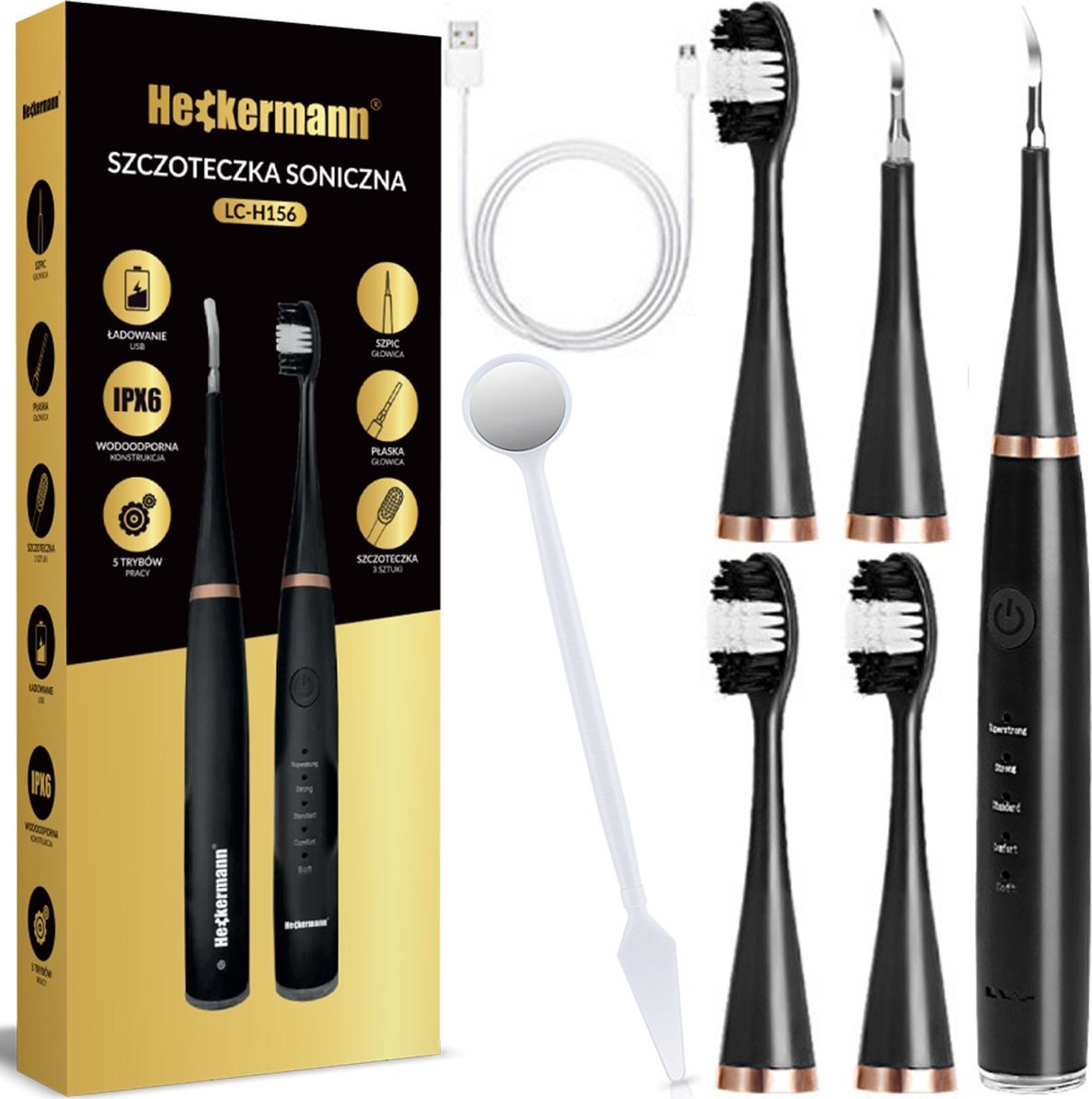 Heckermann Szczoteczka do zębów + scaler Heckermann LC-H156 Czarna