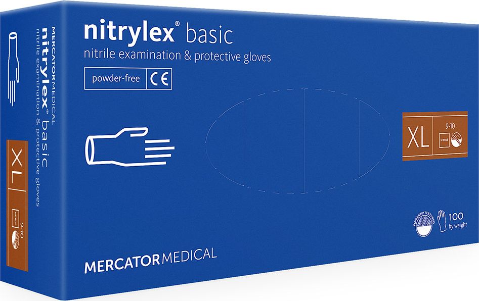 Mercator Medical Rękawice nitrylowe bezpudrowe nitrylex basic niebieskie r. XL 100 szt.