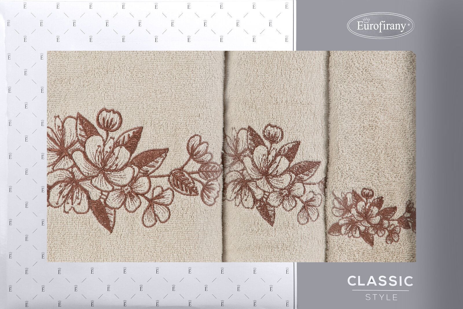 Zestaw ręczników 3 szt. Sofia beżowy brązowy z haftem bawełna