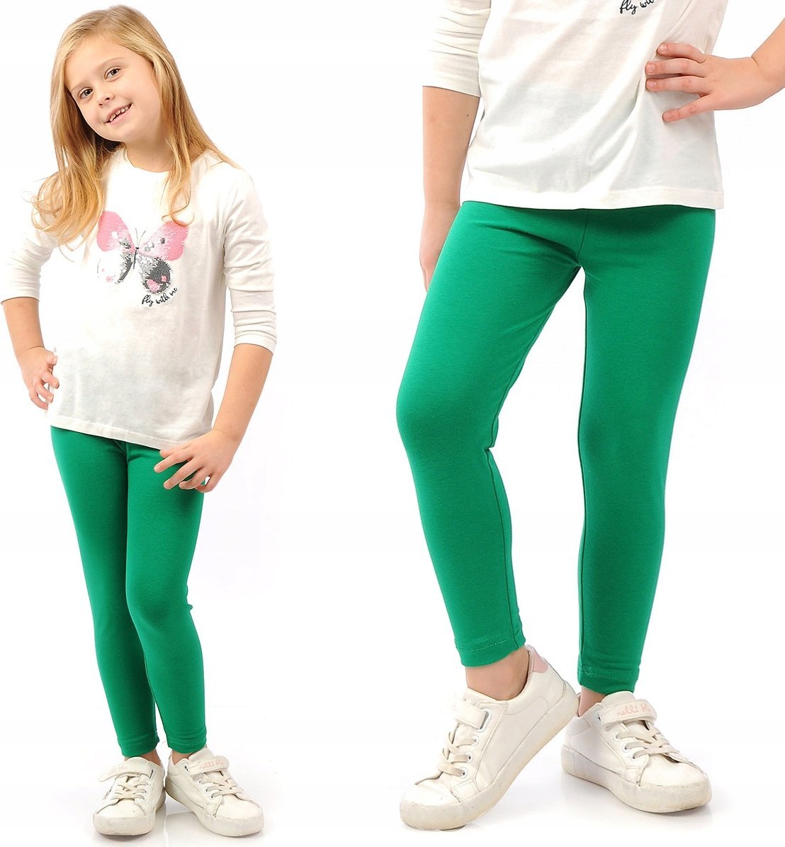 Elastyczne Legginsy Bawełniane Klasyczne Getry Polskie Zielone 128