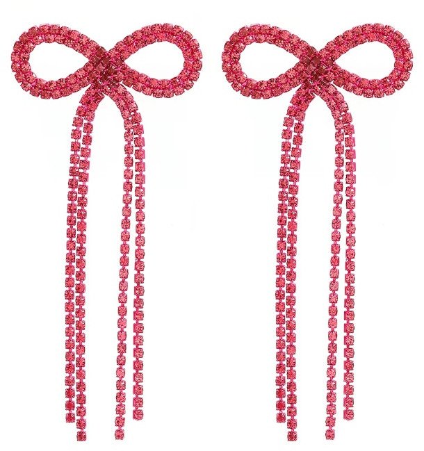 Kolczyki różowe kokardy z cyrkonii długie wiszące na bal studniówkę