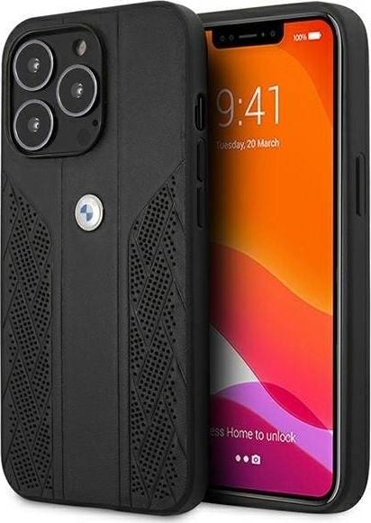 BMW Etui BMHCP13LRSPPK Apple iPhone 13 Pro czarny/black hardcase Leather Curve Perforate