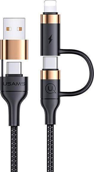 Kabel USB Usams USB-A - USB-C + Lightning 1.2 m Czarny (Usa001137)