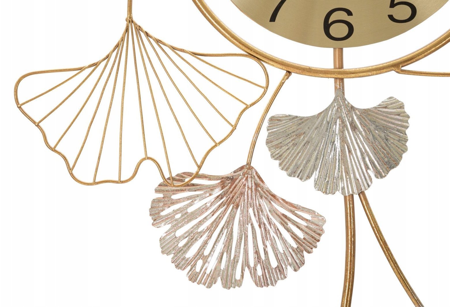 Zegar ścienny z metalową dekoracją LEAVY, 102 x 52,5 cm