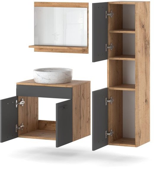 Zestaw Łazienkowy 90cm Loft Szafka Z Umywalką Lustro Słupek Wotan Szary