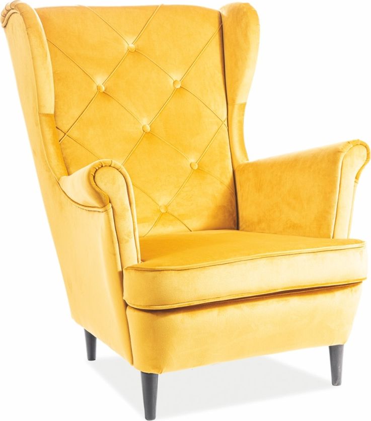 Signal Fotel LADY VELVET curry z pikowanym oparciem SIGNAL