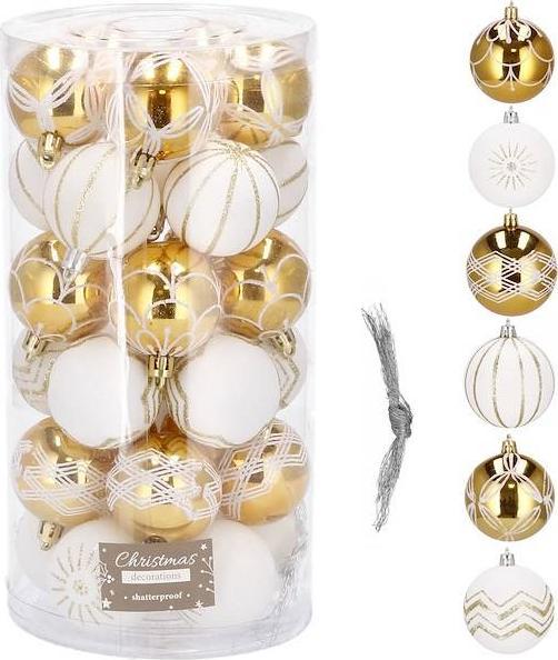 Springos Bańki choinkowe 30 szt. bombki świąteczne zestaw biało0złoty UNIWERSALNY