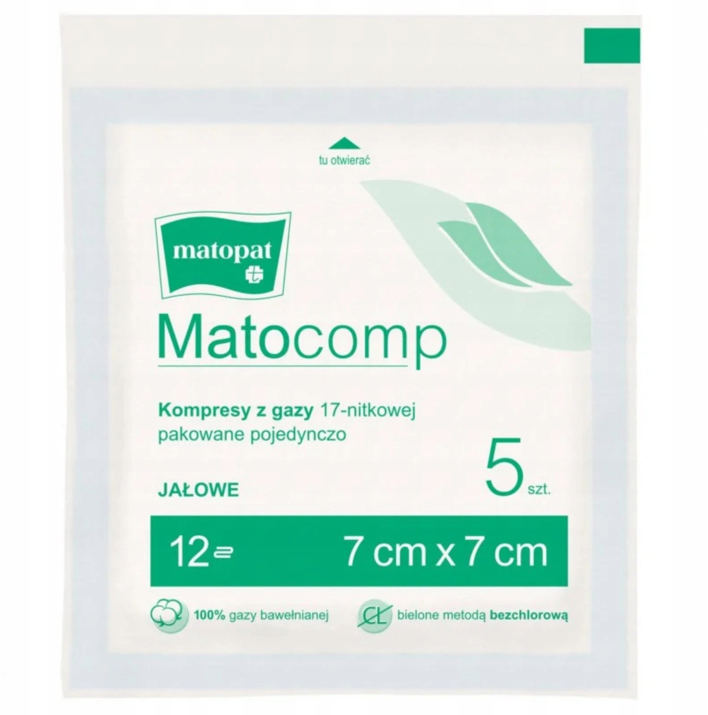 Kompresy jałowe Matocomp z gazy 17-nitkowej 12W 7x7cm PEEL-PACK 5 sztuk w op.