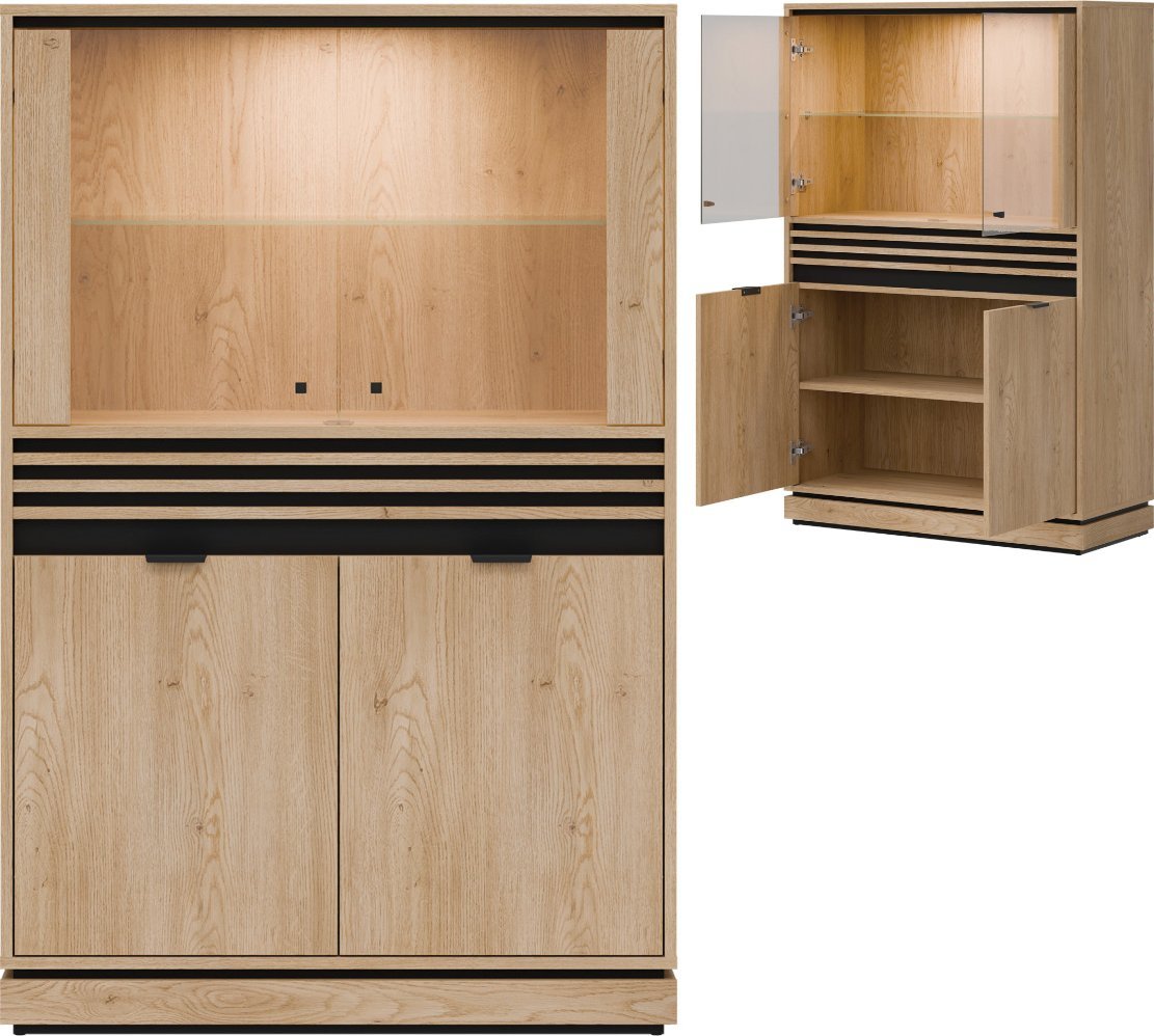 Witryna niska Szafka przeszklona z lamelami Dąb Cremona Czarny FERRO FE04