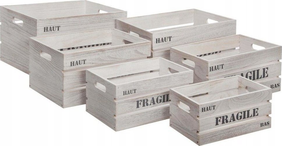 Atmosphera Skrzynki do przechowywania 6 szt, zestaw drewnianych pudełek z uchwytami