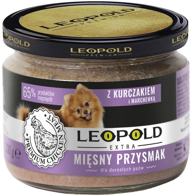 Leopold Karma mięsna z kurczakiem i marchewką dla psów 300g (Słoik)