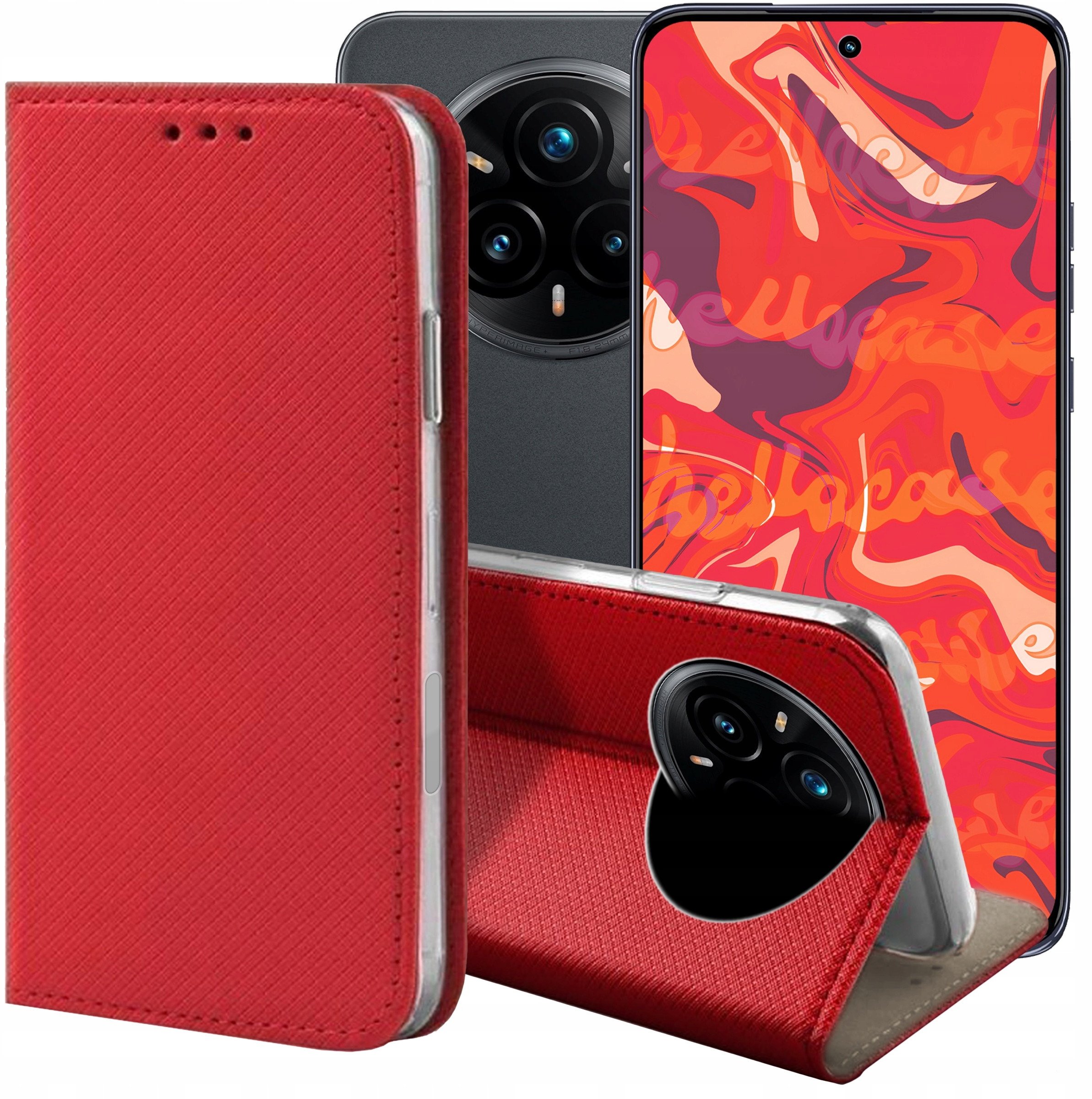 ETUI Z KLAPKĄ DO REALME 14 PRO CZERWONE ZAMYKANE MAGNETYCZNE KABURA CASE