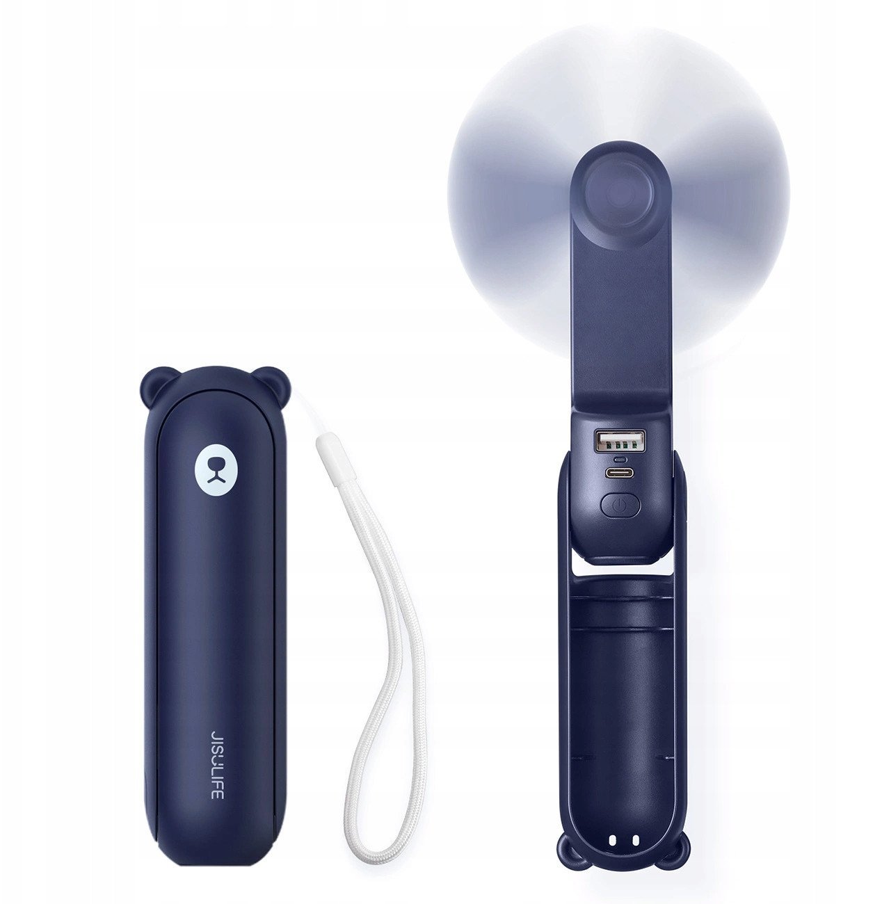 Mini wentylator Jisulife Handheld Fan Life8 przenośny wiatraczek USB z funkcją powerbanka 2000mAh i latarką - niebieski