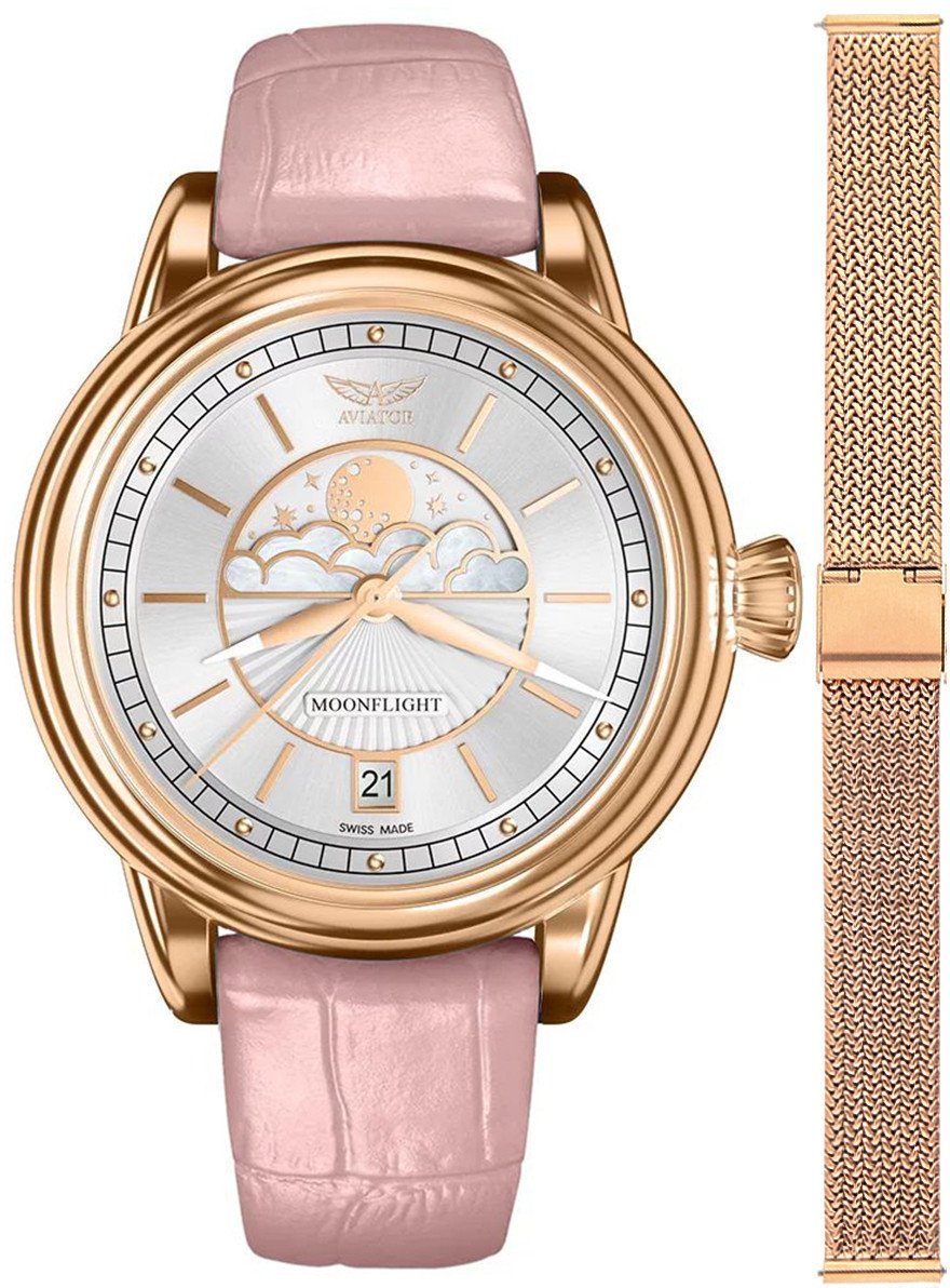 Zegarek damski Aviator V.1.33.2.251.4PM-SET różowe złoto