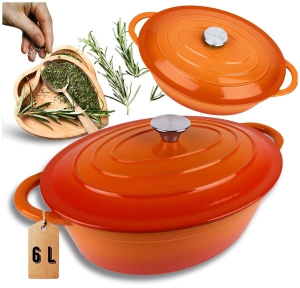 EMALIOWANA BRYTFANNA ŻELIWNA GĘSIARKA 6L HAGE ORANGE