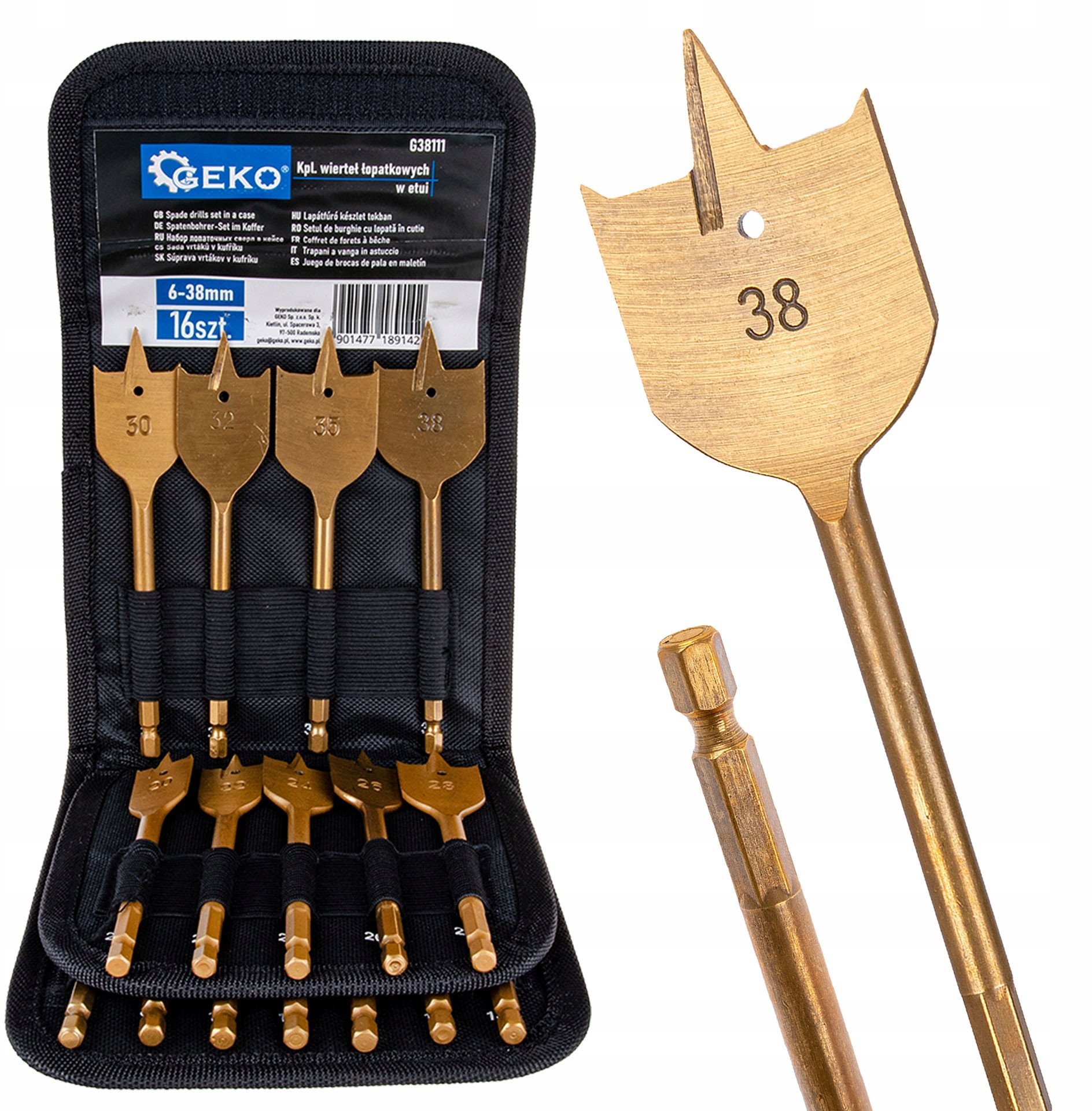 Kpl. 16szt. wierteł łopatkowych w etui 6-38mm (10/20)