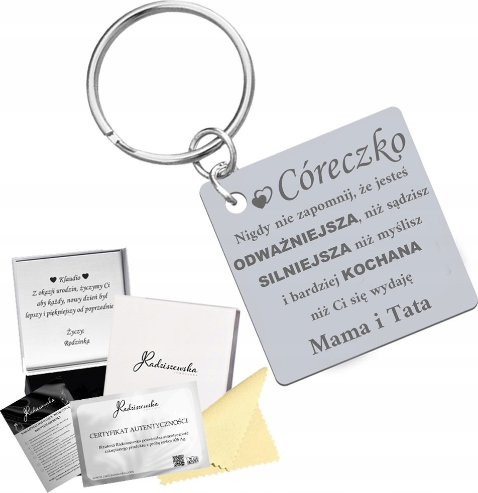 Radziszewska Jewellery Brelok dla Córki Cytat Dzień Dziecka Prezent Kobieta ŻYCZENIA GRATIS