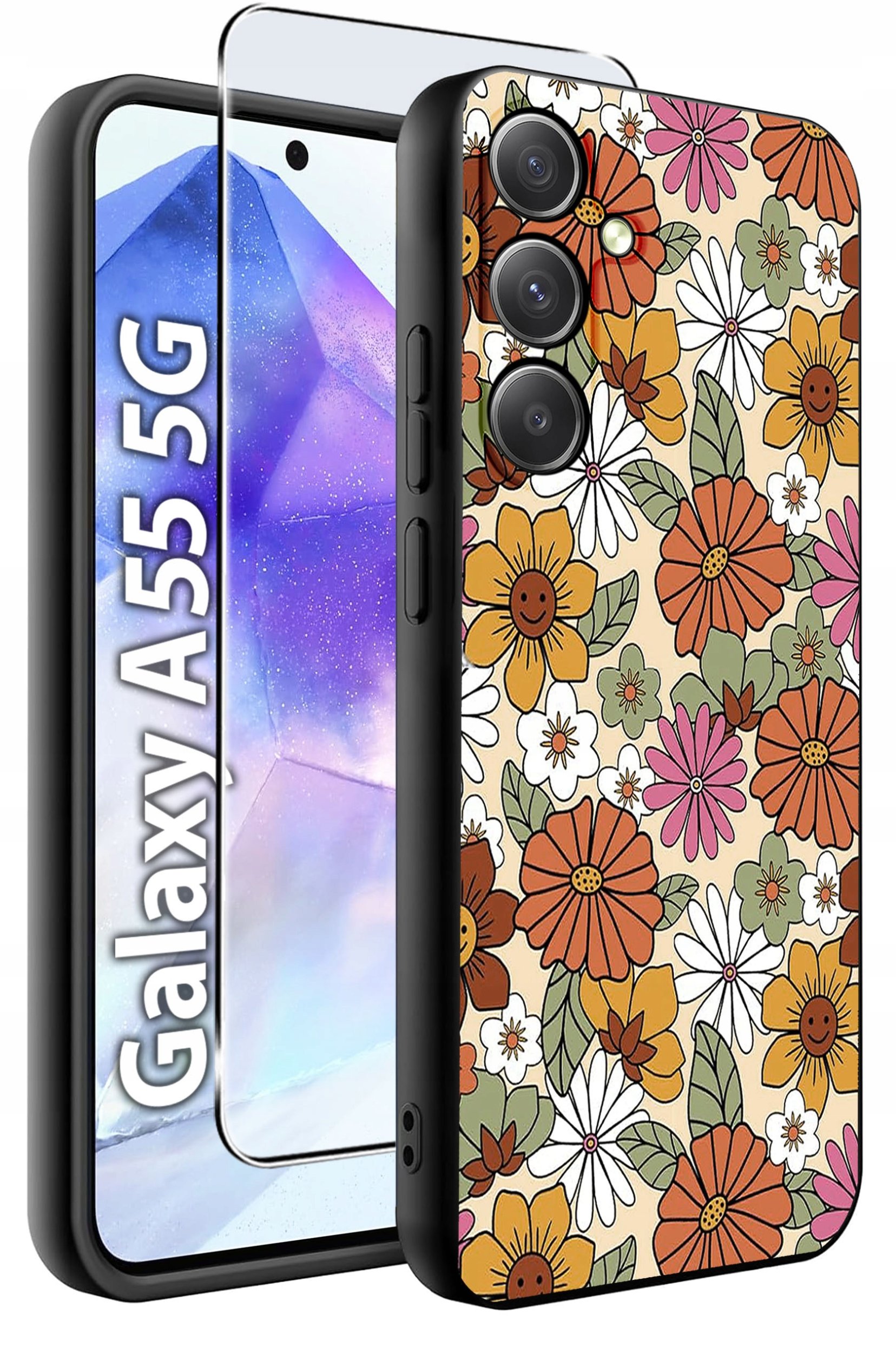 ETUI do Samsung A55 5G WZORY | SILIKONOWE MATT CASE + SZKŁO HARTOWANE 9H