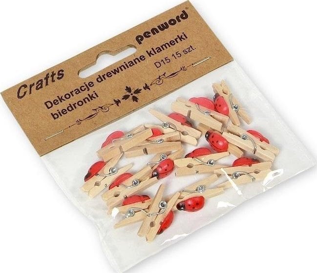 Dekoracje drewniane klamerki biedronki 15szt