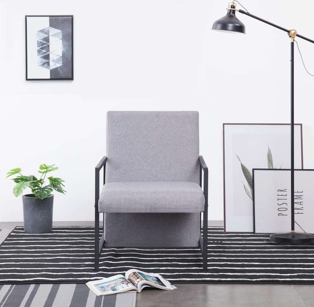 vidaXL Fotel z chromowanymi nóżkami, jasnoszary, materiałowy