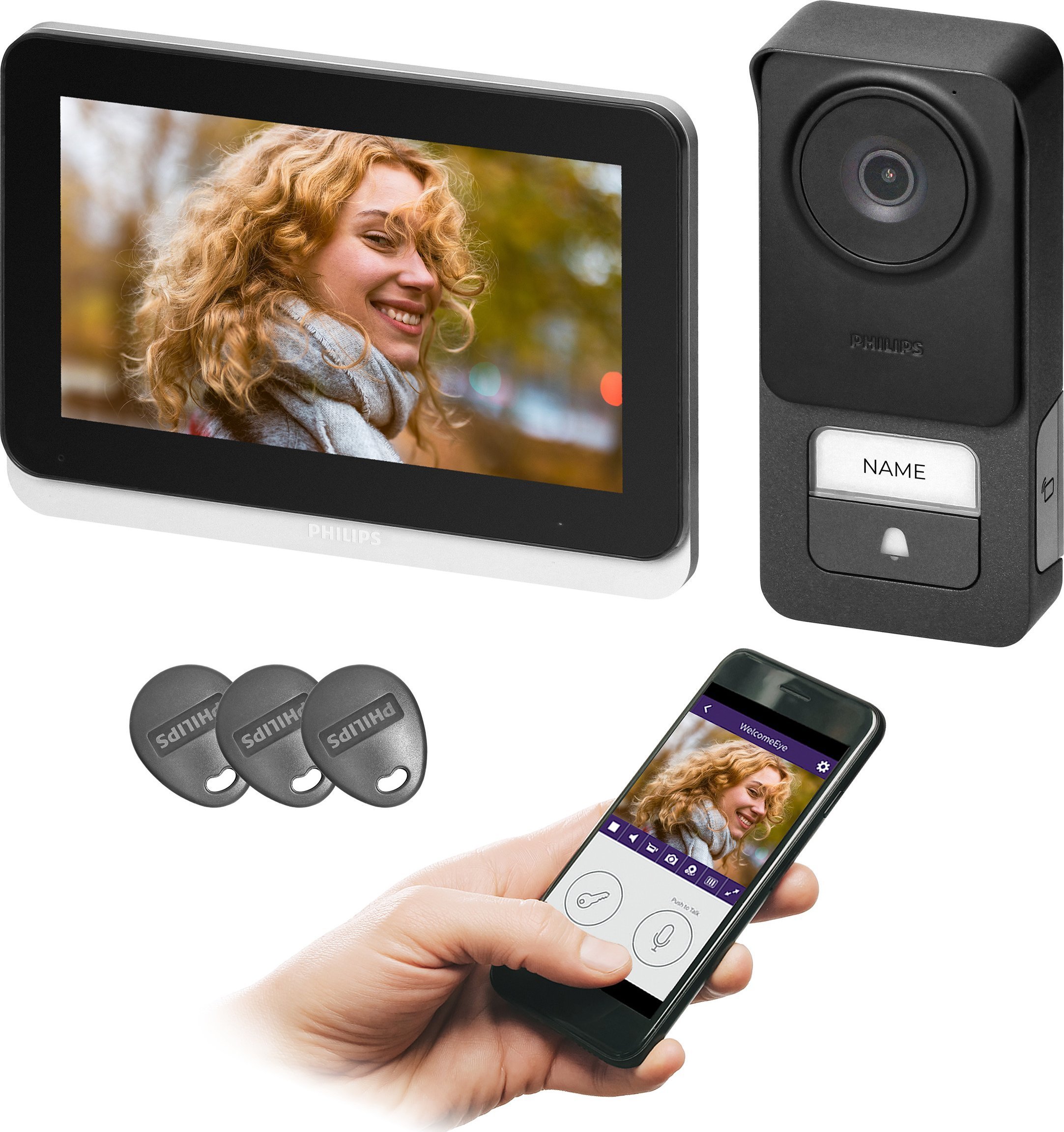 Philips WelcomeEye Connect 3, zestaw wideodomofonowy, 2-żyłowy, 7", Wi-Fi, ekran dotykowy, 3K, RFID