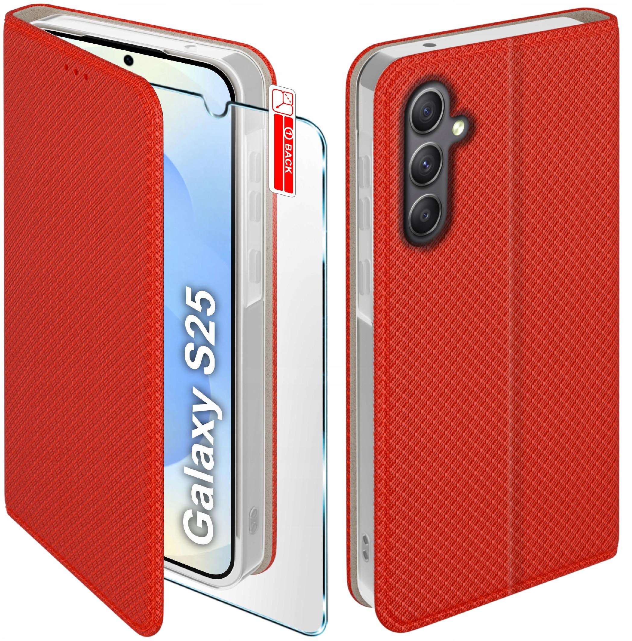 Etui z klapką do Samsung S25 Zamykane Czerwone Futerał + Szkło 9H