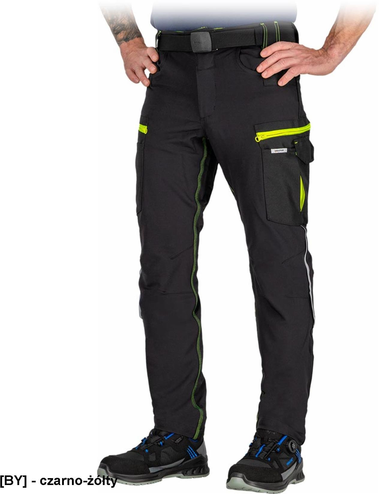 LH-TRACER - Spodnie ochronne do pasa męskie wyprofilowane kolana uchwyt na młotek na prawej nogawce odblaskowe elementy tkanina 90% nylon, 10% elastan