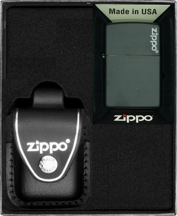 Zestaw ZIPPO Zapalniczka BLACK MATTE LOGO Prezentowy No3