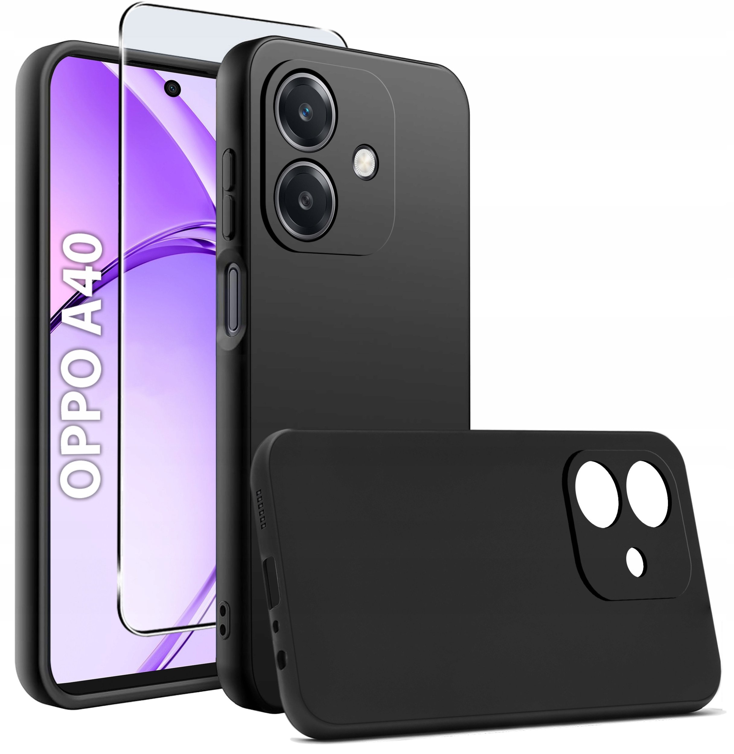 Etui do Oppo A40 | A40M CASE Gumowe CZARNE Matowe Silikon Slim + SZKŁO 9H