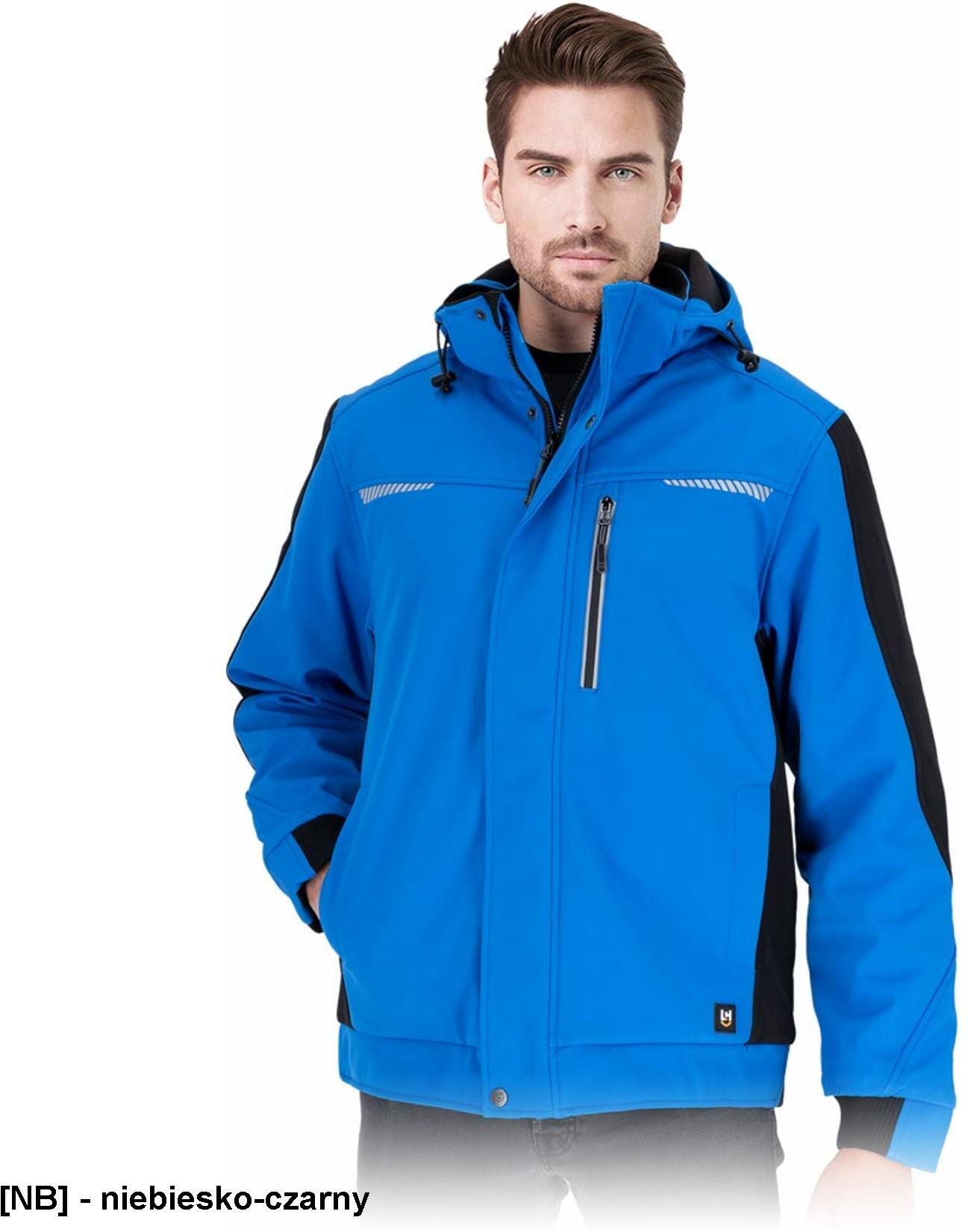 Kurtka ochronna ocieplana męska trójwarstwowa tkanina softshell kaptur odsuwany na troczki odblaskowe elementy pikowana podszewka LH-TORNADO 2XL