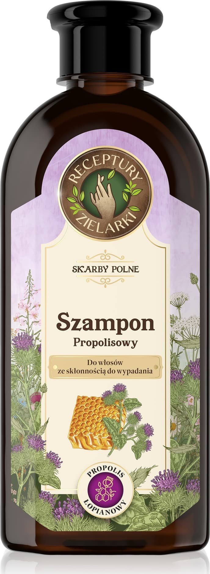 Receptury Zielarki Skarby Polne szampon z propolisem łopianowym do włosów wypadających 350ml