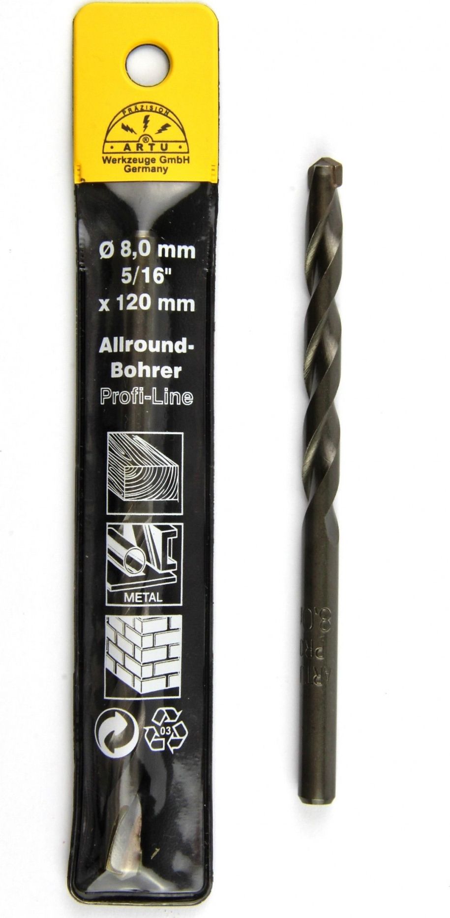 Wiertło Artu do metalu tytanowe walcowe 8mm (16708)