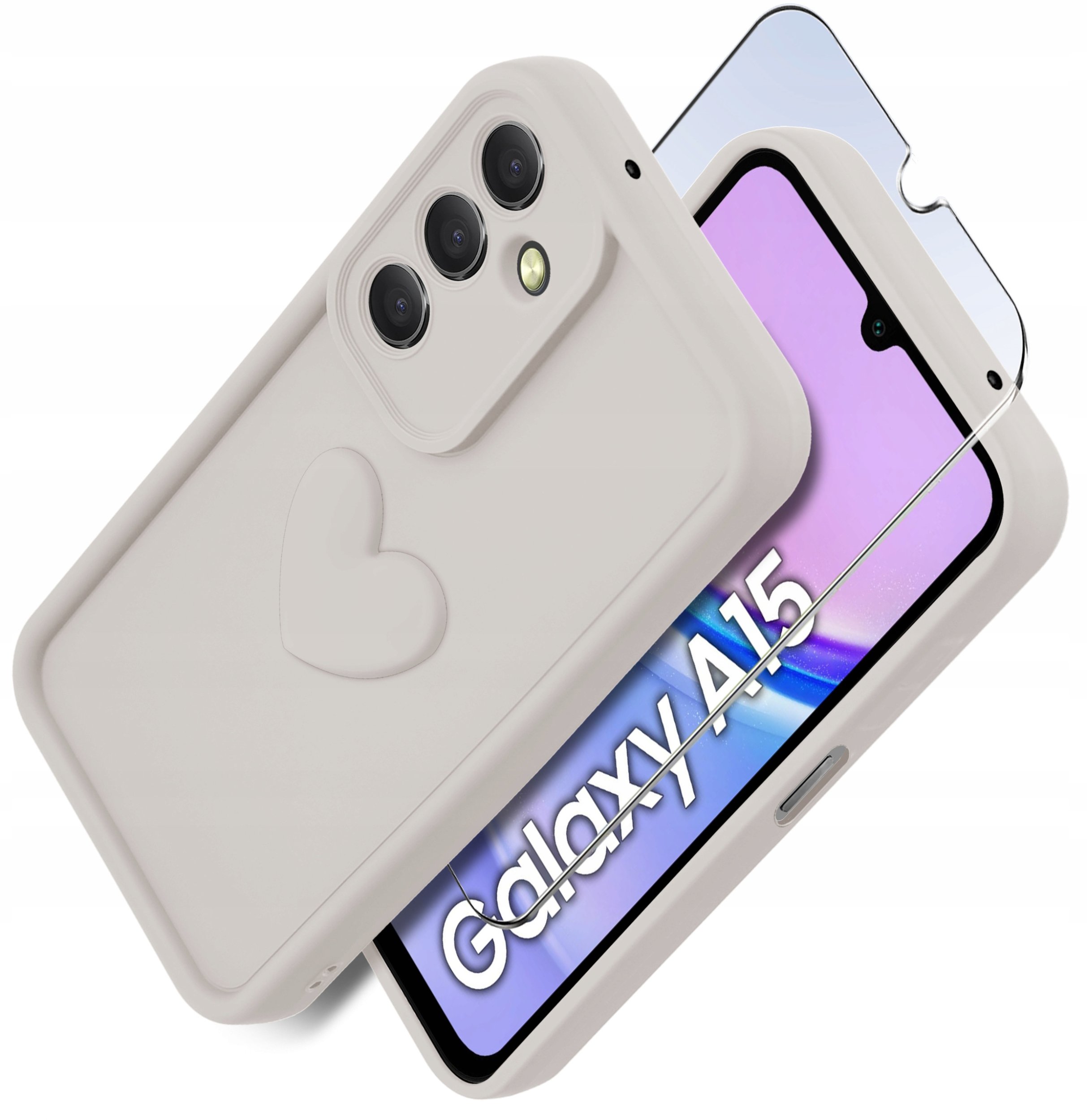 Etui do Samsung A15 5G silikonowe MATOWE serce + Szkło ochronne na ekran 9H