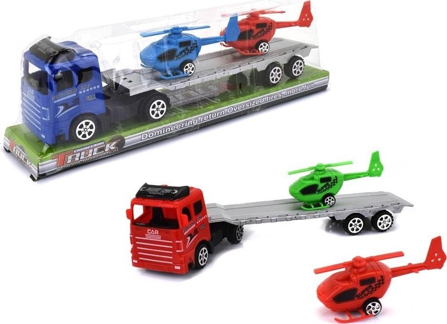 Cieżarówka z lawetą i pojazdami mix