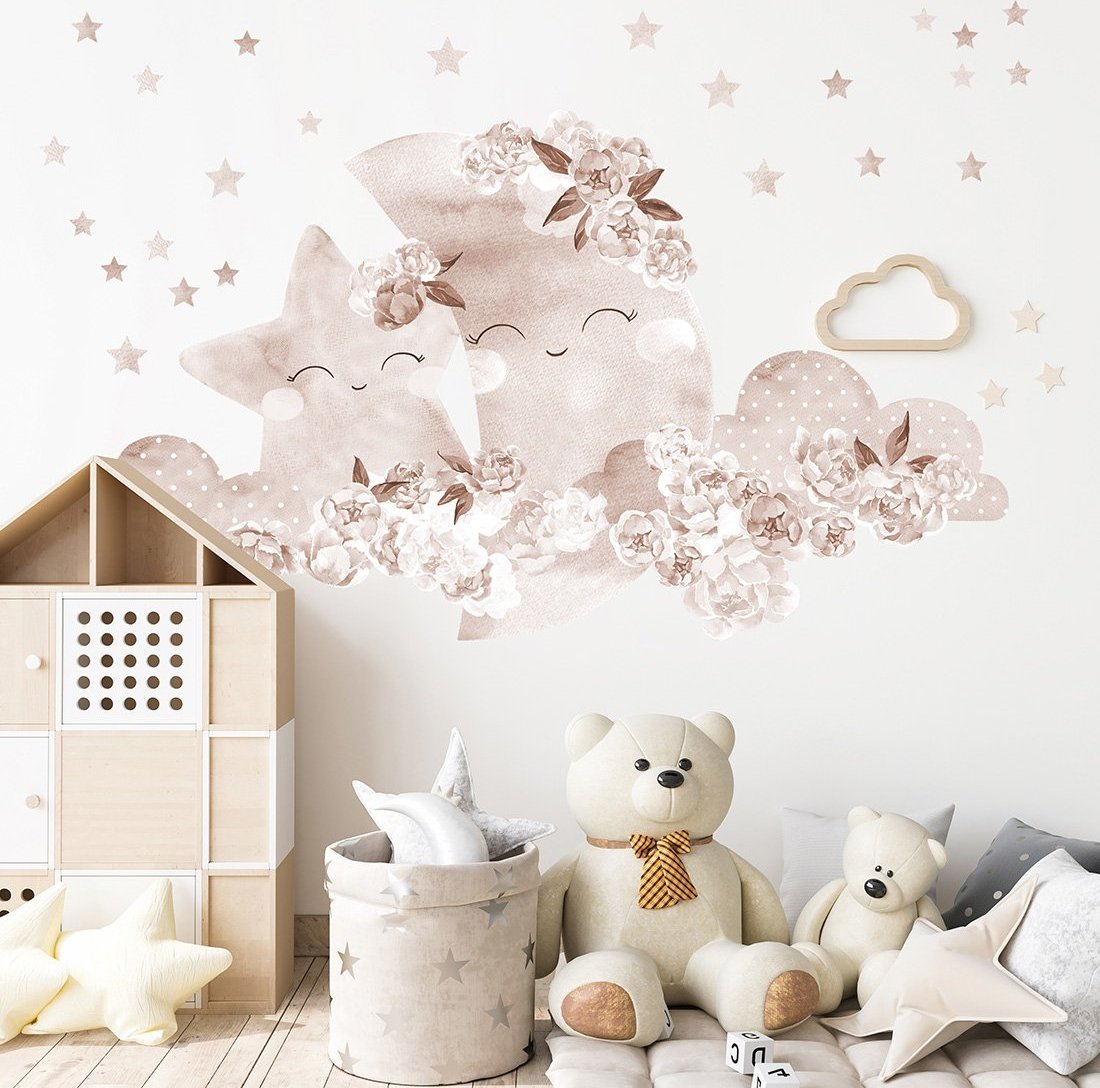 Pastelowe Love Księżyc boho - Naklejka na ścianę