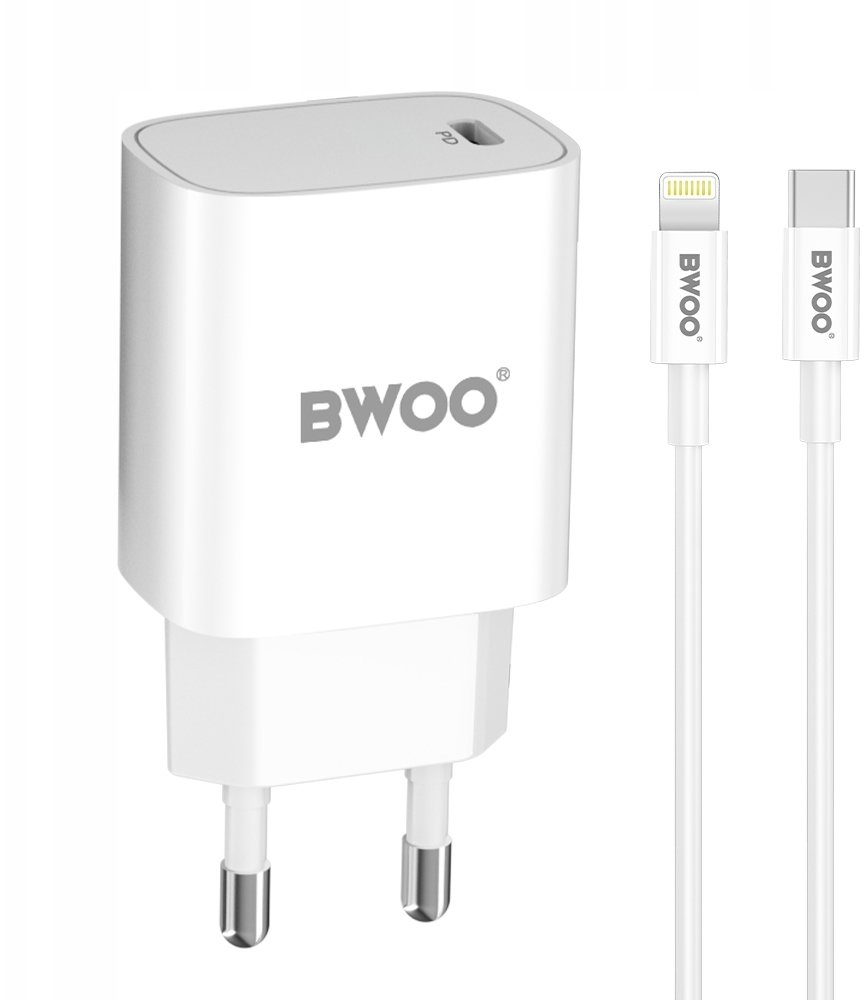 BWOO ładowarka sieciowa PD CDA159 USB-C + kabel USB-C - Lightning 20W biała