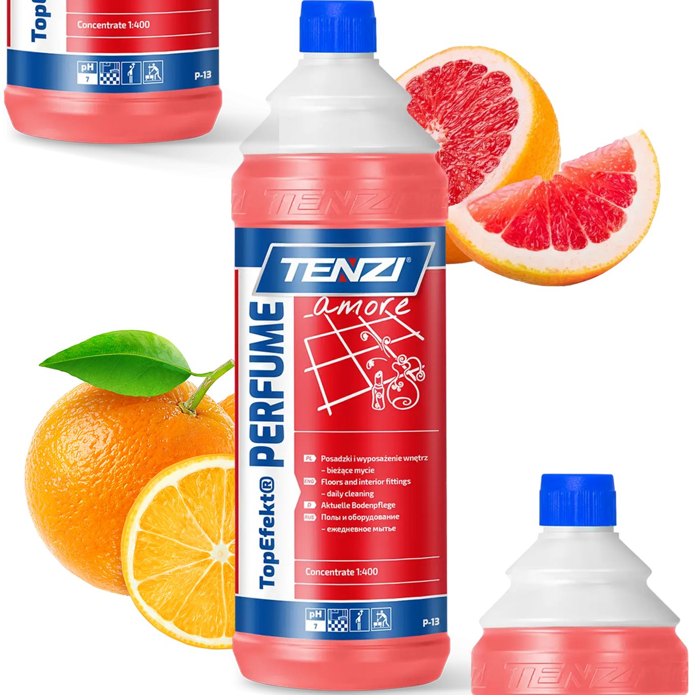 TENZI Top Efekt Perfume AMORE czerwony - Płyn do mycia posadzek i pielęgnacji - Zapachowy - 1L