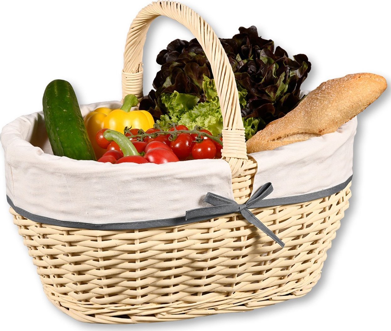 Kesper Pleciony kosz piknikowy z materiałową wyściółką, 45 x 34 cm